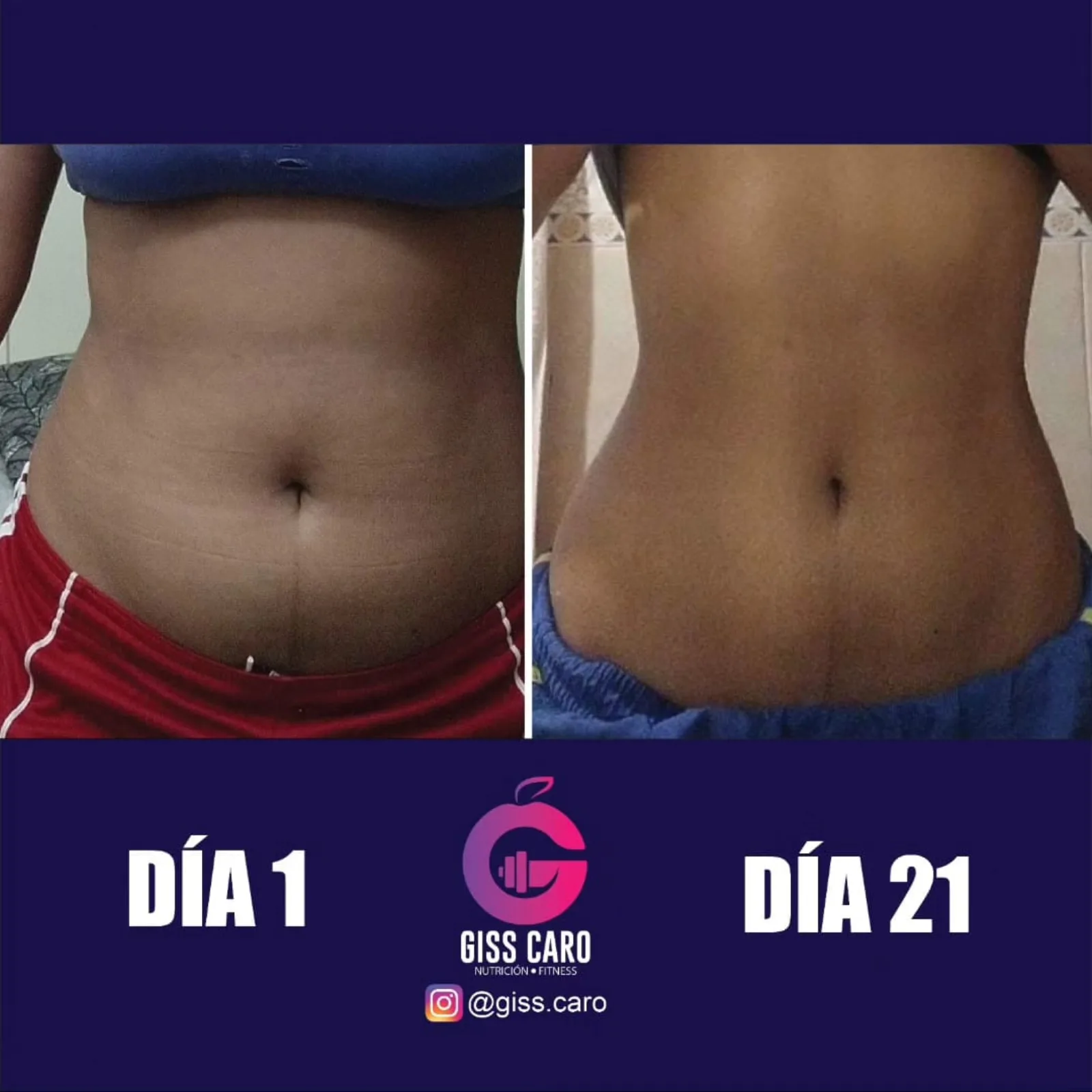 Día 1 y día 21 de una clienta del reto